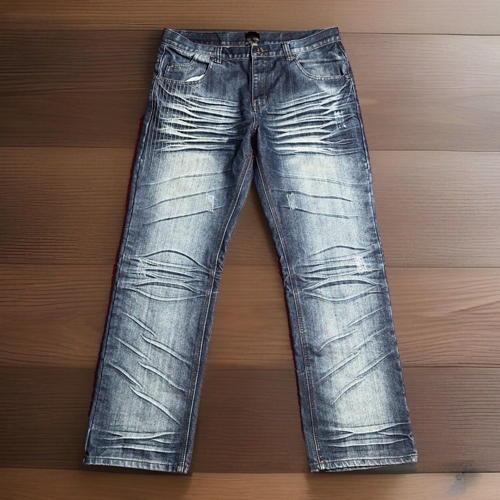 Raw Blue Jeans Mens 34x32 Denim Pants Premium Dark Baggy Rap Y2K Street wear